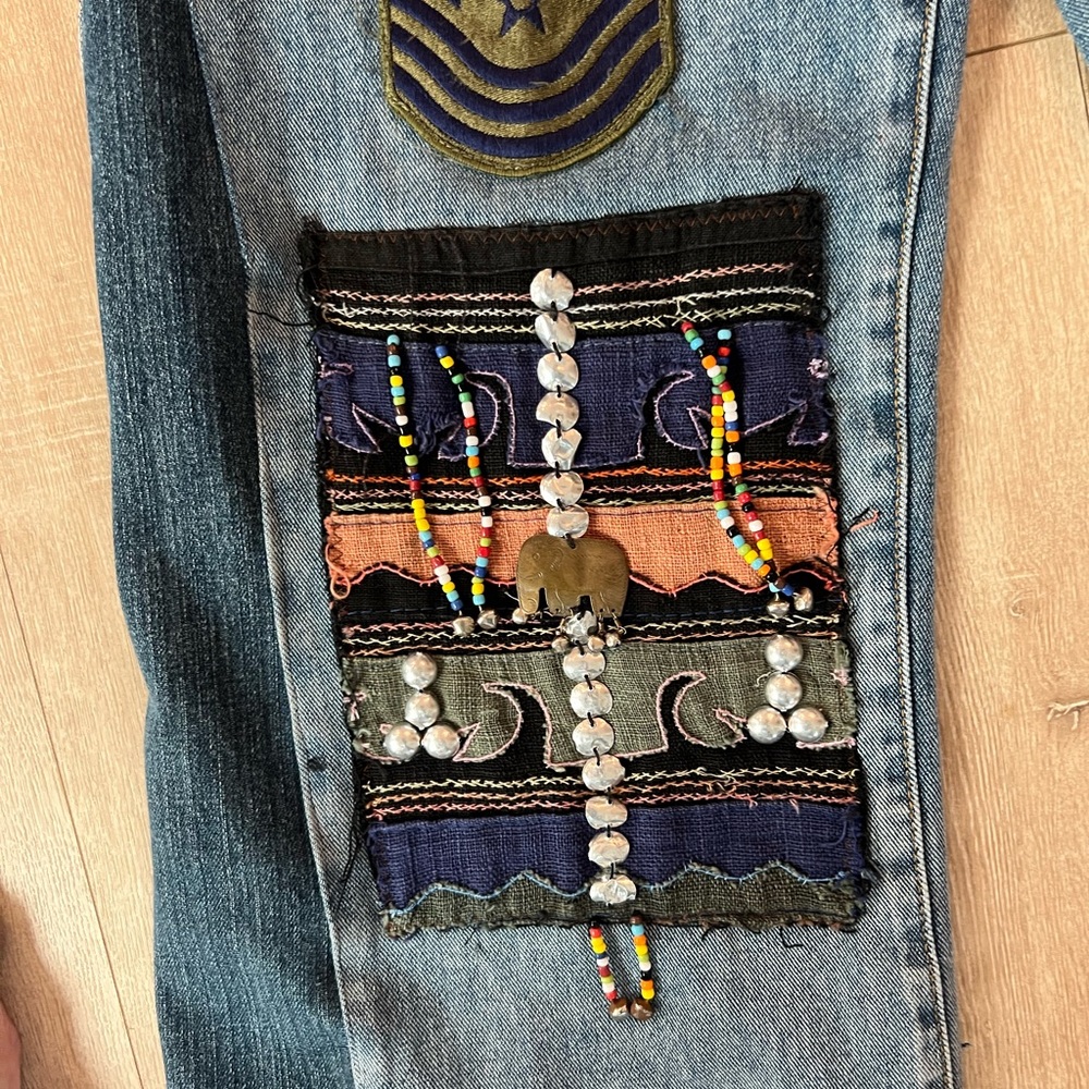 Upcycled Embellished Bohemian Patchwork Flare Jeans - Picture 4 of 10